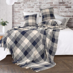 Ehc Premium Reversible 100% Cotton Large 250 X 380Cm Super King Size Tartan Throws For Sofa, Bedspread Navy Blue - thumbnail 3