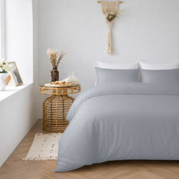 Oxford Homeware Plain Silver King Duvet Cover With Pillowcase, 3 Piece Set, Soft & Easy Care, Duvet Covers Bedding Sets - thumbnail 2