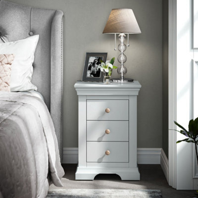 Colette Grey 3 Drawer Bedside Table Fully Assembled - By Roseland Furniture - image 1