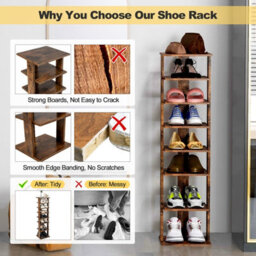 Costway 7-Tier Shoe Rack Hallway Shoe Storage Organizer Shoe Stand-Brown - thumbnail 7