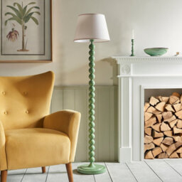 Luminosa Lighting Luminosa Higgledy Gloss Cotswold Green Paint Floor Lamp With Vintage White Fabric Ivy Shade 35Cm E27 - thumbnail 3