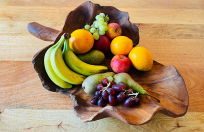 My Square Mile Rustic Wooden Serving Or Display Bowl Carved From Teak Roots (Leaf Bowl 61Cms) - image 1