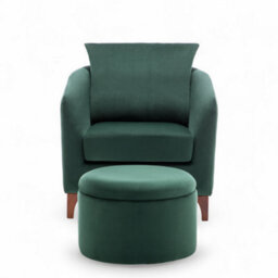 Velvet Bottle Green Angela Accent Tub Chair With Ottoman - thumbnail 2