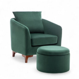 Velvet Bottle Green Angela Accent Tub Chair With Ottoman - thumbnail 4