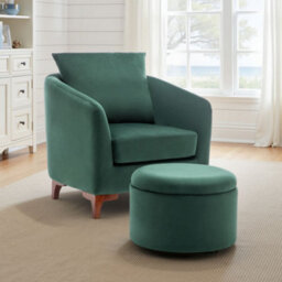 Velvet Bottle Green Angela Accent Tub Chair With Ottoman - thumbnail 1