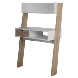 Urbn-Living Urbnliving Height 120Cm Ladder Desk 1 Drawer Shelf Wooden Colour White & Oak Bedroom Computer Table Work Office - thumbnail 2
