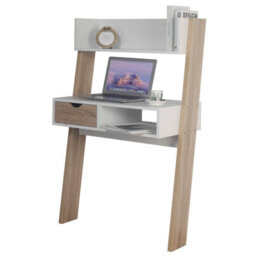 Urbn-Living Urbnliving Height 120Cm Ladder Desk 1 Drawer Shelf Wooden Colour White & Oak Bedroom Computer Table Work Office