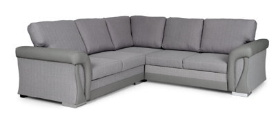 Corner Sofa Bed Vigo With Storage Grey Fabric/ Faux Leather Formal Back Cushions - image 1