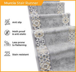 Murcia Stair Runner - Hardwearing, Non-Slip & Durable Carpet For Stairs & Staircases, Multiple Lengths - thumbnail 3