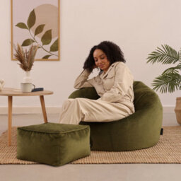 icon Kingston Classic Velvet Bean Bag Chair & Pouffe Olive Green Bean Bag Chair - thumbnail 2