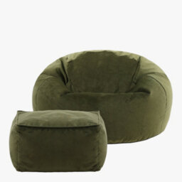 icon Kingston Classic Velvet Bean Bag Chair & Pouffe Olive Green Bean Bag Chair - thumbnail 3