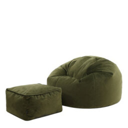 icon Kingston Classic Velvet Bean Bag Chair & Pouffe Olive Green Bean Bag Chair