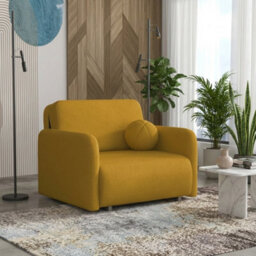 Viva Sun I Upholstered Chair Bed With Sleeping Function And Bedding Storage Chipboard Metal Legs 100X103X85Cm Mustard - thumbnail 1