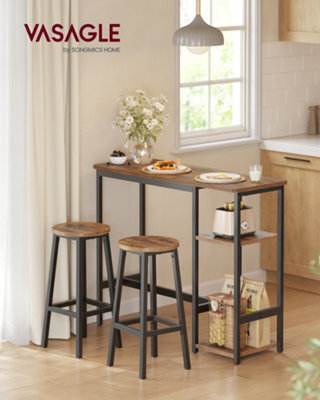LEDREM Bar Table Set With 2 Stools, 3-Piece Kitchen Table Set With Storage Shelves, For Living Room, Kitchen, Steel Frame, Easy Assembly - image 1
