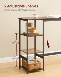 LEDREM Bar Table Set With 2 Stools, 3-Piece Kitchen Table Set With Storage Shelves, For Living Room, Kitchen, Steel Frame, Easy Assembly - thumbnail 3