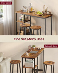 LEDREM Bar Table Set With 2 Stools, 3-Piece Kitchen Table Set With Storage Shelves, For Living Room, Kitchen, Steel Frame, Easy Assembly - thumbnail 4