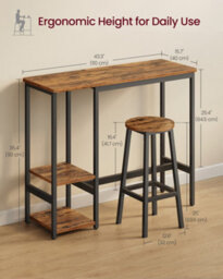 LEDREM Bar Table Set With 2 Stools, 3-Piece Kitchen Table Set With Storage Shelves, For Living Room, Kitchen, Steel Frame, Easy Assembly - thumbnail 5