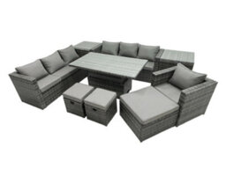 Fimous Pe Rattan Garden Furniture Set Lounge Sofa Rising Dining Table Set With 2 Side Tables 3 Footstool Dark Grey Mixed - thumbnail 1