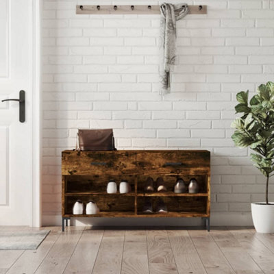 Berkfield Shoe Bench Smoked Oak 102X35X55 Cm Engineered Wood - image 1