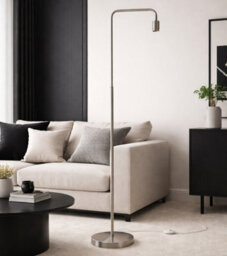 CGC Interiors Cgc Kyra Brushed Nickel Angled Floor Lamp With Oatmeal Large Scalloped Lampshade - thumbnail 4