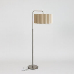 CGC Interiors Cgc Kyra Brushed Nickel Angled Floor Lamp With Oatmeal Large Scalloped Lampshade - thumbnail 2