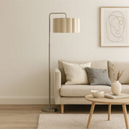 CGC Interiors Cgc Kyra Brushed Nickel Angled Floor Lamp With Oatmeal Large Scalloped Lampshade - thumbnail 1
