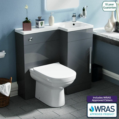 Nes Home 900mm Grey L-Shape Rh Vanity Unit And Toilet Bathroom Debra - image 1