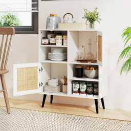 Gainoom Rattan Natural Sideboard Buffet Cabinet Boho Accent Cabinet W/ 4 Cubbies - thumbnail 8