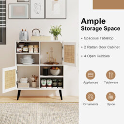 Gainoom Rattan Natural Sideboard Buffet Cabinet Boho Accent Cabinet W/ 4 Cubbies - thumbnail 4