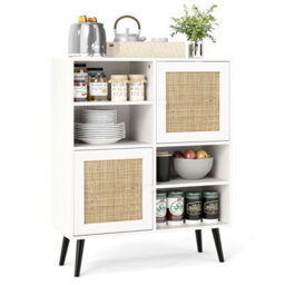 Gainoom Rattan Natural Sideboard Buffet Cabinet Boho Accent Cabinet W/ 4 Cubbies - thumbnail 1