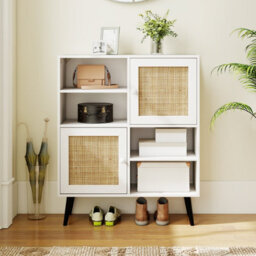 Gainoom Rattan Natural Sideboard Buffet Cabinet Boho Accent Cabinet W/ 4 Cubbies - thumbnail 3
