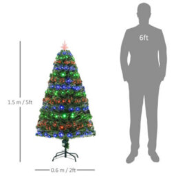 Homcom 5Ft Prelit Artificial Christmas Tree Fiber Optic Xmas Decoration, Green - thumbnail 3