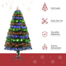 Homcom 5Ft Prelit Artificial Christmas Tree Fiber Optic Xmas Decoration, Green - thumbnail 4