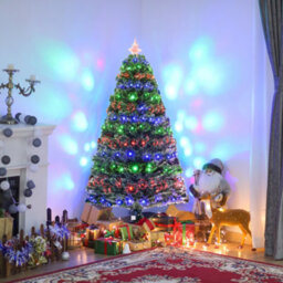 Homcom 5Ft Prelit Artificial Christmas Tree Fiber Optic Xmas Decoration, Green - thumbnail 1