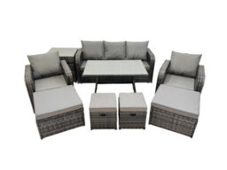 Fimous Garden Rattan Outdoor Furniture Set 9 Seater With 3 Seater Sofa Side Table 2 Big Stool 2 Small Stools Dark Grey - thumbnail 2