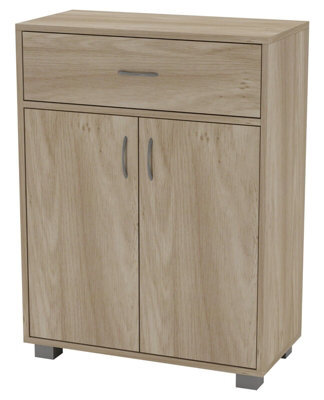 Oak Small 2 Door 1 Drawer Hallway Living Room Sideboard Wooden Storage Cabinet Unit - image 1