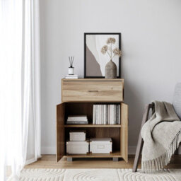 Oak Small 2 Door 1 Drawer Hallway Living Room Sideboard Wooden Storage Cabinet Unit - thumbnail 4