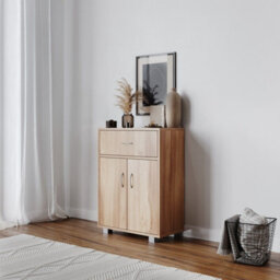 Oak Small 2 Door 1 Drawer Hallway Living Room Sideboard Wooden Storage Cabinet Unit - thumbnail 3