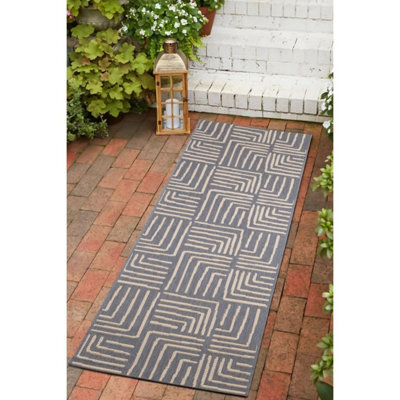 Melrose Eden Patches Navy Stripes Indoor Outdoor Area Runner Rug 3mm Pile Height - 67/200Cm - image 1