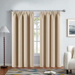 Ameha Cream 230 Gsm Plain Thermal Insulated Energy Efficient Blackout Pencil Pleat Curtain Pair 90''x72'' Home Decor Uk - thumbnail 4