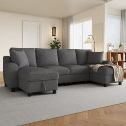 Merax U Shaped Sectional Sofa With 2 Storage Chaise Lounges, 4 Seater, Chenille Comfy Corner Couch, Grey - thumbnail 1