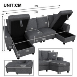 Merax U Shaped Sectional Sofa With 2 Storage Chaise Lounges, 4 Seater, Chenille Comfy Corner Couch, Grey - thumbnail 5