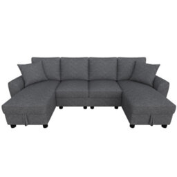 Merax U Shaped Sectional Sofa With 2 Storage Chaise Lounges, 4 Seater, Chenille Comfy Corner Couch, Grey - thumbnail 7
