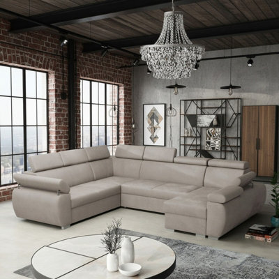 Boston U Mdf Corner Sofa Bed With Hr Foam Wave Springs Metal Legs Ddelfin Storage Headrests 325X260X85To98Cm Beige Right - image 1