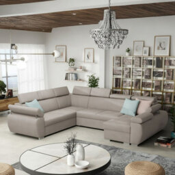 Boston U Mdf Corner Sofa Bed With Hr Foam Wave Springs Metal Legs Ddelfin Storage Headrests 325X260X85To98Cm Beige Right - thumbnail 2