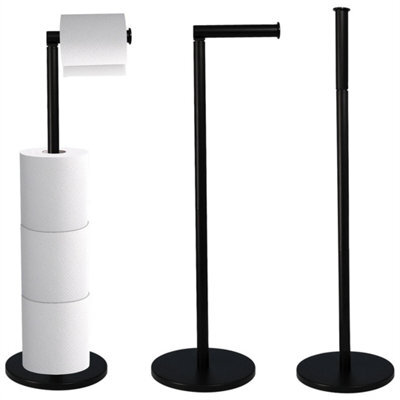 Black Freestanding Toilet Roll Holder, No Drill Design - image 1