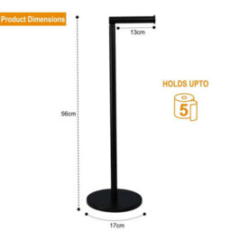 Black Freestanding Toilet Roll Holder, No Drill Design - thumbnail 2