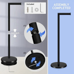 Black Freestanding Toilet Roll Holder, No Drill Design - thumbnail 6