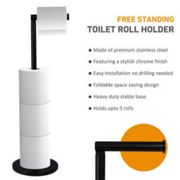 Black Freestanding Toilet Roll Holder, No Drill Design - thumbnail 4
