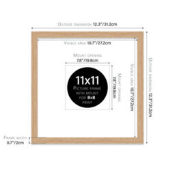 "11X11"" Oak Picture Frame - 11X11"" Square Frame With 8X8"" Mount For 11X11""/8X8"" Pictures Vintage Style Photo Display, 1 Pack" - thumbnail 2